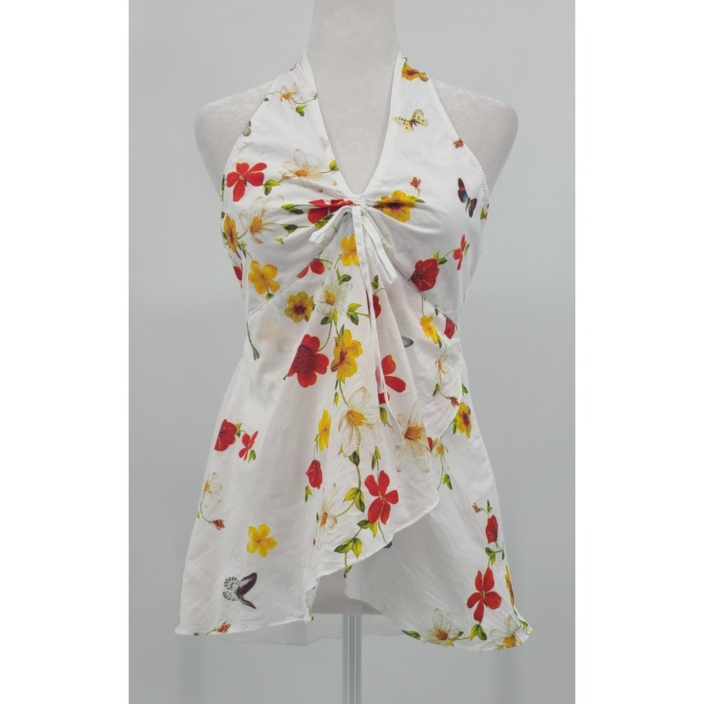 Y2K Babydoll Butterfly Halter Top S Fairy Festival Handkerchief Hem Flowy Boho
